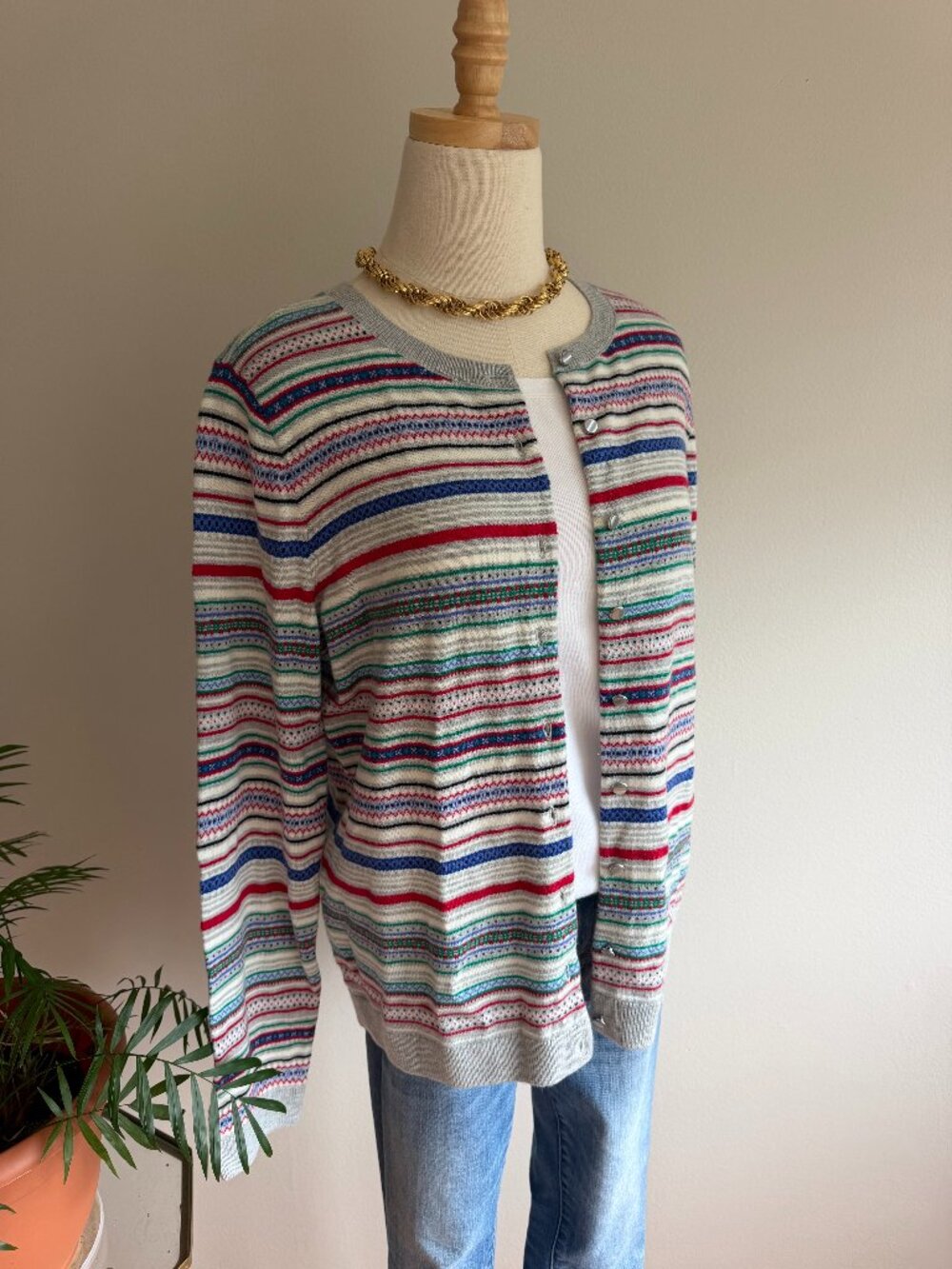 Talbots Striped Knit Cardigan Size Medium